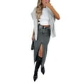 thumbnail image 2 of Women Denim Maxi Skirt Casual High Waisted Solid Split Long Jean Skirt Fashion Retro Streetwear, 2 of 6