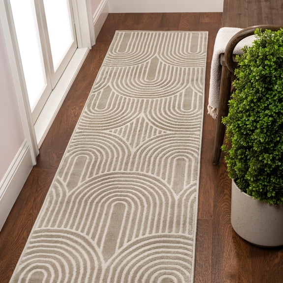 JONATHAN Y SANDSTONE 2 x 8 Runner Rug, Ariana Art Deco Striped Arches Two-Tone - Beige/Cream, SND100A-28