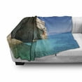 thumbnail image 2 of Greece Soft Flannel Fleece Blanket, Sea Cave on Zakynthos Island Greece Vacation Relaxing Seascape Coastline Picture, Cozy Plush for Indoor and Outdoor Use, 60" x 80", Tan Pale Blue, by Ambesonne, 2 of 5