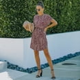 thumbnail image 1 of Cheetah Print Round Neck Gartered Waist Casual Shirt Dress for Women, 1 of 3