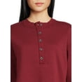 Time and Tru Women's Fleece Henley Pullover Sweatshirt with Long