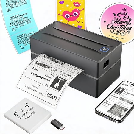 Thermal Shipping Label Printer 4x6 Bluetooth for Small Business Black