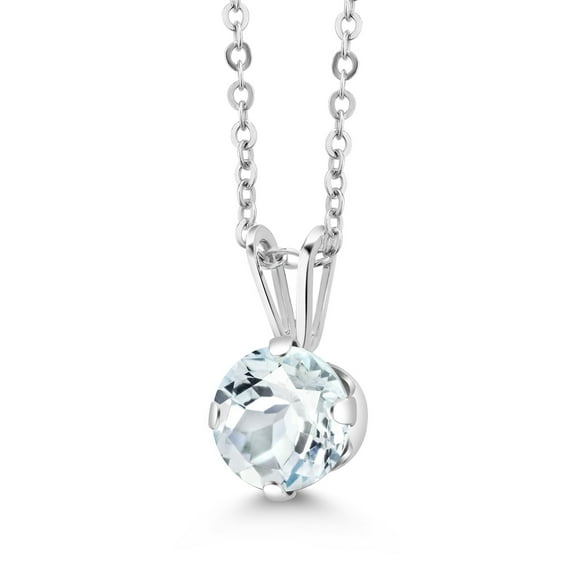 Gem Stone King 925 Sterling Silver Sky Blue Aquamarine Pendant Necklace for Women (0.75 Cttw, Gemstone March Birthstone, Round 6MM, with 18 inch Chain)