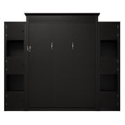 Euroco Wood Queen Size Murphy Bed with Shelves, Convertible Wall Bed with LED Light, Black