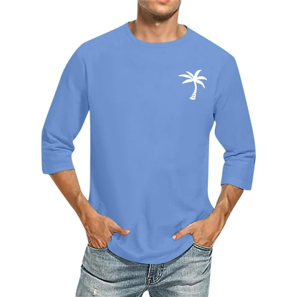 Camisas de Manga Larga para Hombres Imprimir Casual Cuello Redondo Blusa de Manga Corta, Camisas de Lino para Hombres