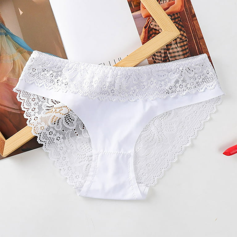 Women's Lace Seamless Comfort Panty Plus Size Sexy Stretch High Leg  Underwear Soft Lingerie Tanga White S 