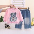 thumbnail image 2 of yboeqw Toddler Girl Fall Winter Outfits Set Long Sleeve Crew Neck Sweatshirts + Denim Pants Outdoor Play Clothes for 8Months-6Years,Size 9-12 Months, 2 of 5