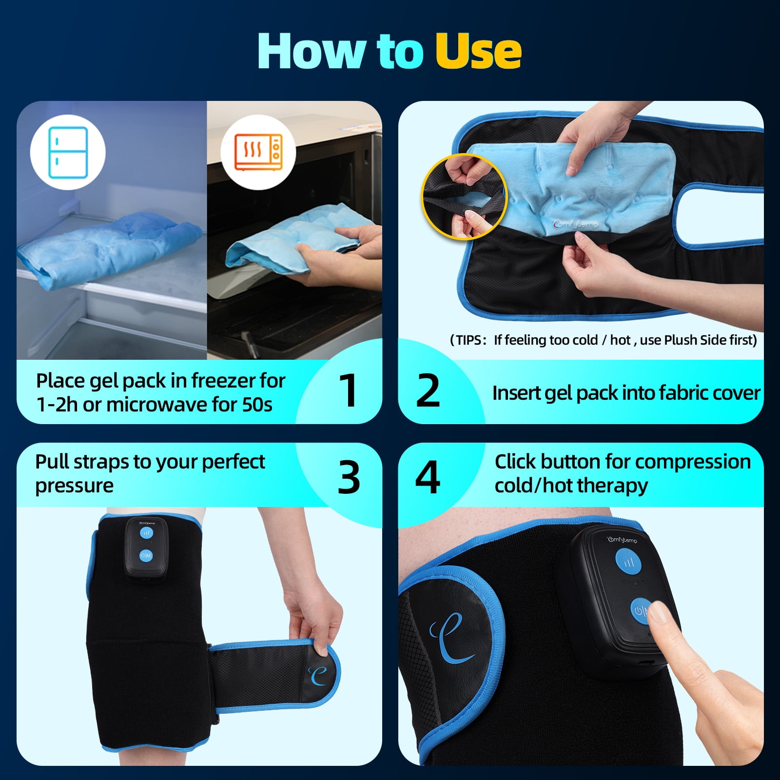 Comfytemp Upgrade Compression Ice Pack for Knee Pain Relief, Reusable Hot & Cold Therapy for Sprains, Recovery, Inflammation, Swelling