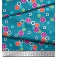 thumbnail image 3 of Soimoi Blue Cotton Poplin Fabric Artistic Flower & Geometric Print Sewing Fabric Yard 42 Inch Wide, 3 of 3