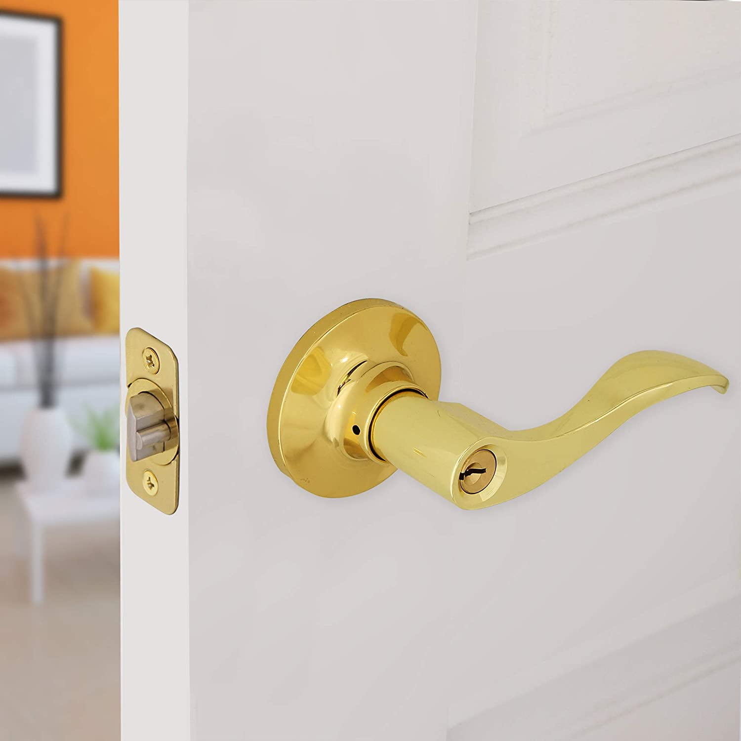 Honeywell Wave Entry Door Lever, Polished Brass, 8106001 Honeywell Wave Entry Door Lever, Polished Brass, 8106001