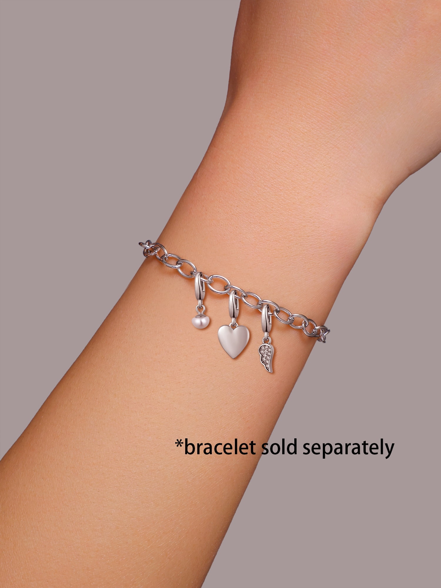 Brilliance Fine Jewelry Simulated Diamonds Heart Angel Charm Set in Sterling Silver