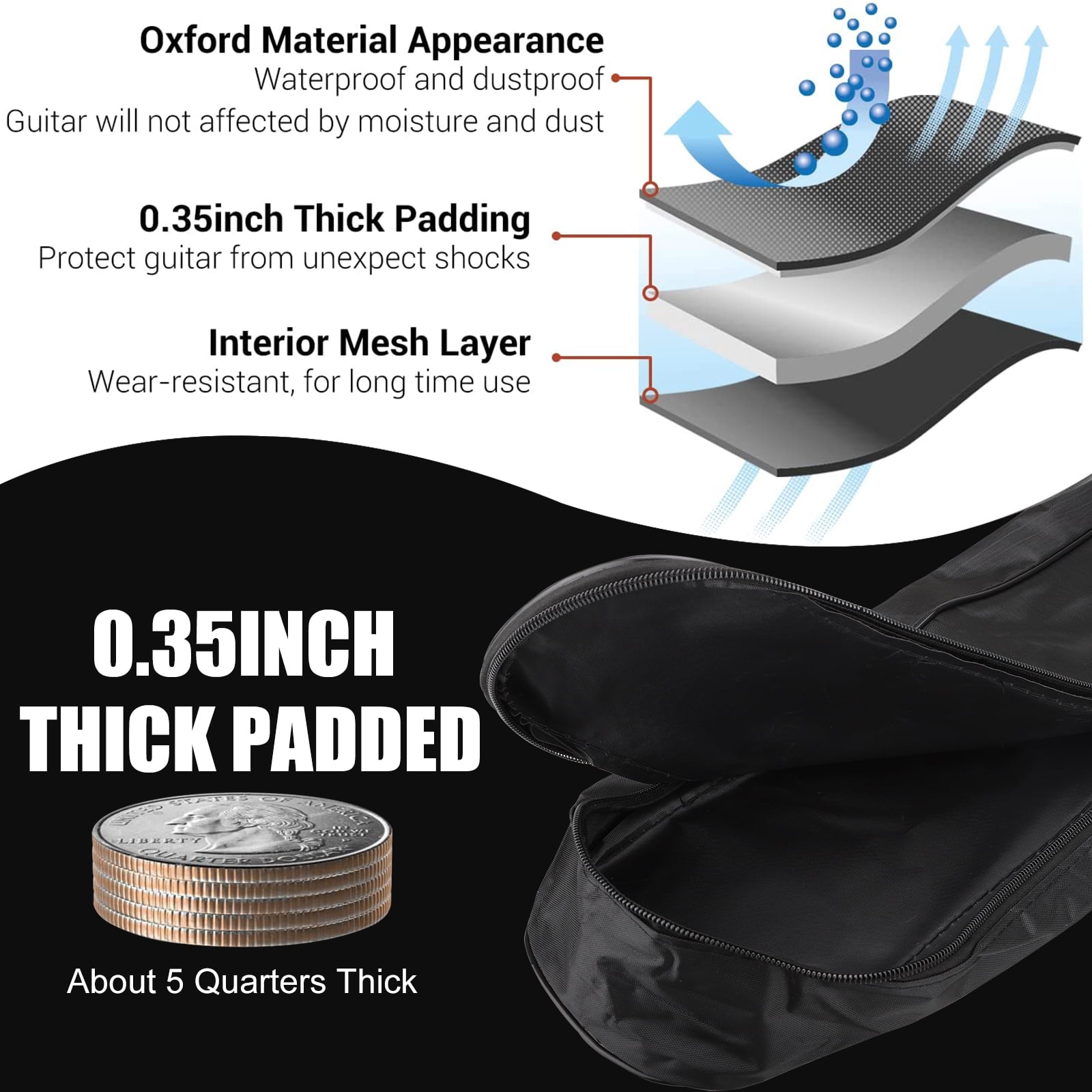 Guitar Bag Upgraded Premium Version for 41 42 Inch Acoustic Guitar Gig Bag 0.3mm Thick Sponge Overly Padded Waterproof Guitar Case Soft Guitar Backpack Case