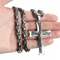 thumbnail image 2 of EOEMY Fashion Women Men Cross Crucifix Jesus 6mm Stainless Steel Byzantine Necklace-Silver Black-22Inch Or 55Cm, 2 of 3