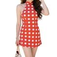 thumbnail image 1 of Argulvti Robe Courte pour Femmes à Col Licou, Imprimé à Pois, Sans Manches, Dos Ouvert, Robe Trapèze pour Quotidien, Fête, Boîte de Nuit, 1 of 6