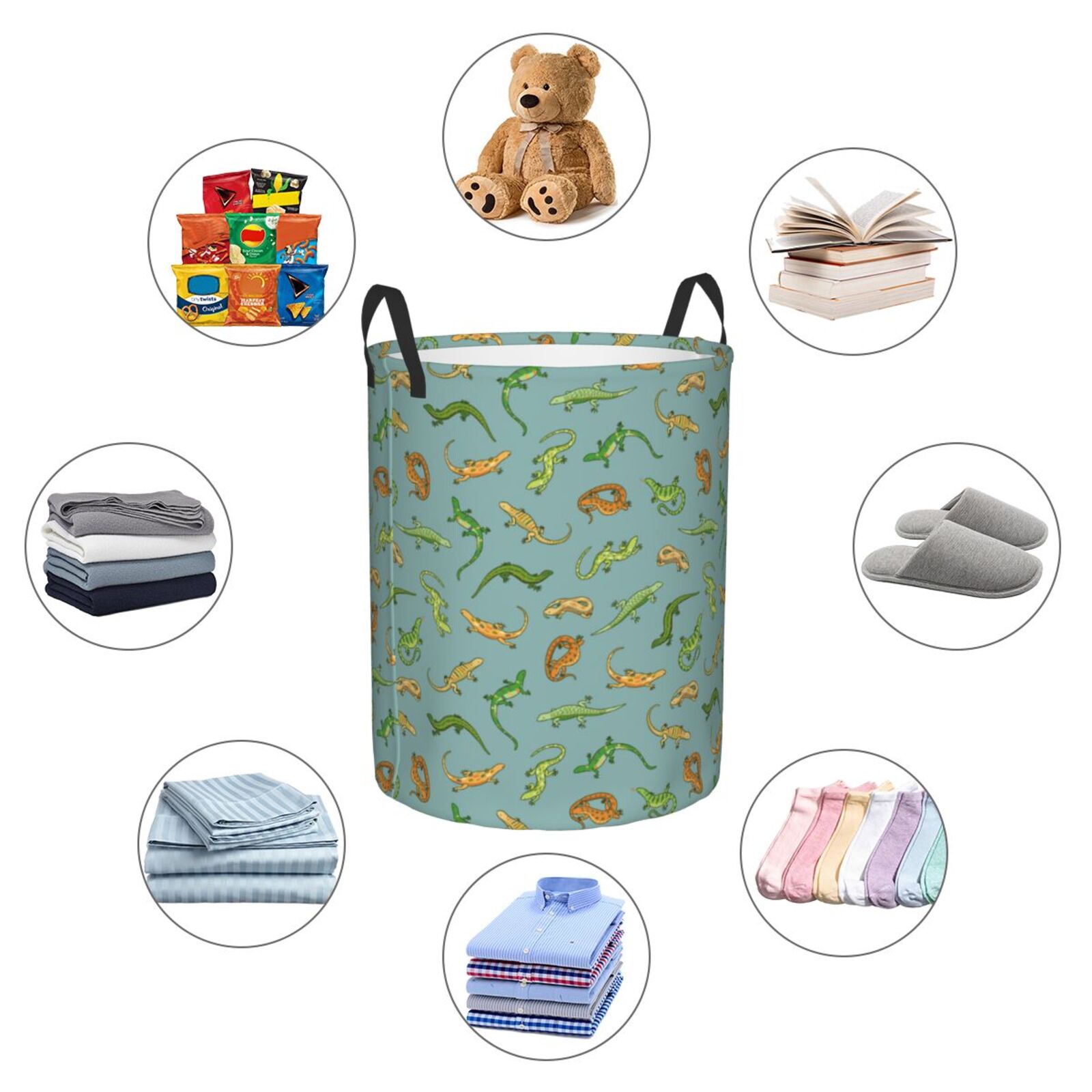 Large Laundry Basket with Handles - Colorful Cute Lizard_C Kids Baby Dirty Clothes Laundry Hamper for Bedroom Aesthetic