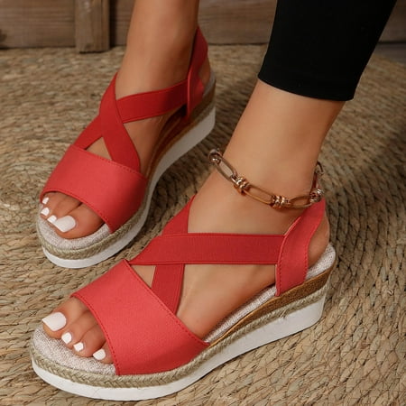 

Wedges Sandals for Women Clearance Mid Heels Roman Beach Sandal Espadrille Platform Sandals Hessian Wedges Shoes Open Toe Breathable Outdoor Sling Back Sandals Ladies Summer Shoes