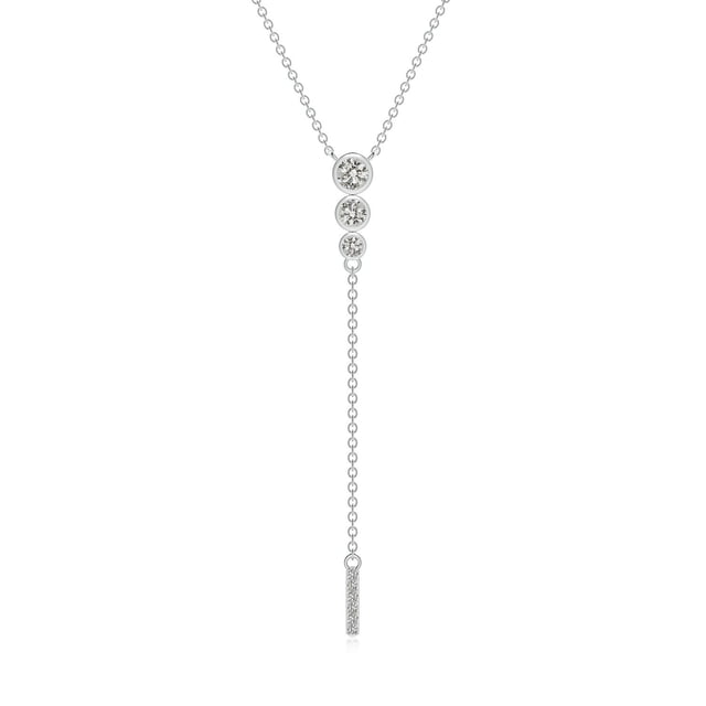 Angara Natural Diamond Necklace - Three Stone Graduated Bezel-Set Diamond Lariat Necklace in Platinum for Women