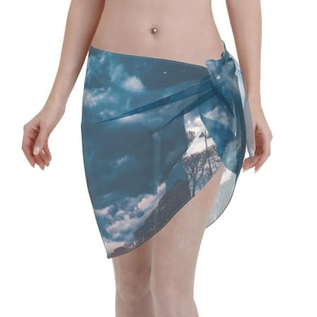 Disketp Eiffel Tower At Night Women Swimsuit Cover Up Short Chiffon Summer Beach Sarong Bikini Wrap Skirt Bathing Suit