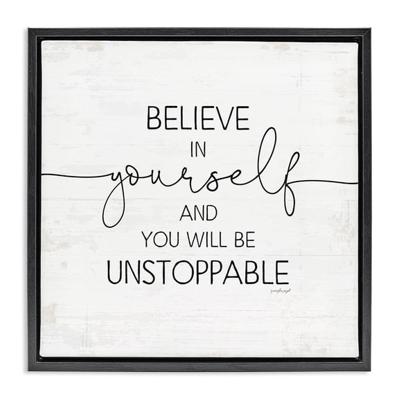 Stupell Industries Rustic Lodge Believe In Yourself Inspirational Black Floating Frame Canvas Art, 18 x 18, by Jennifer Pugh