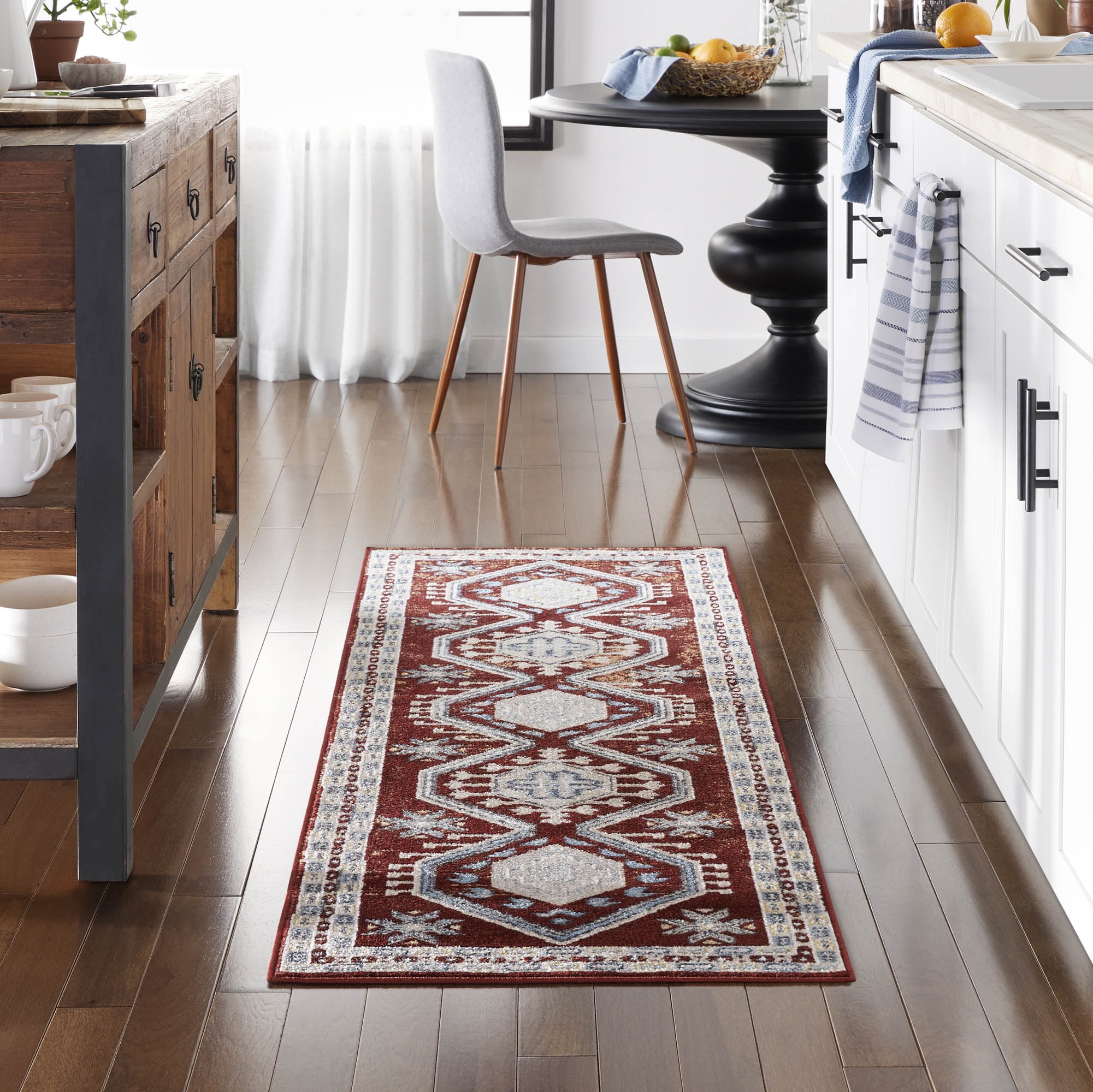 Everwash™ Treasure Saul Southwest Geometric Machine Washable Area Rug, Red/Navy Blue, 5'2"x7'2"