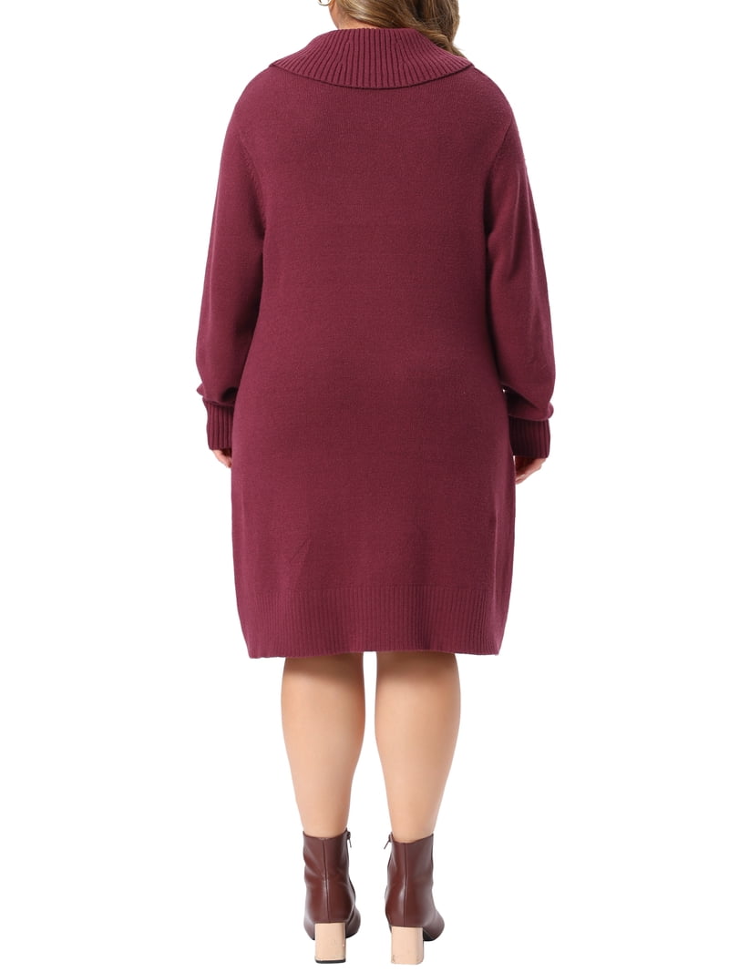 Agnes Orinda Women's Plus Size Halloween Outfits Sweater Dresses Cable Knit Cowl Neck Long Sleeve Pullover Fall Winter Midi Knitwear Dress 4X Burgundy