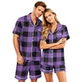 thumbnail image 2 of Mens Pajamas Set Shorts Matching Pajamas for Couples Men's Pajama Sets Button Up Pajamas for Women Couples Pajamas Matching PJS for Couples His and Hers Jammies Wife and Husband Lounge Sets, Black, L, 2 of 5