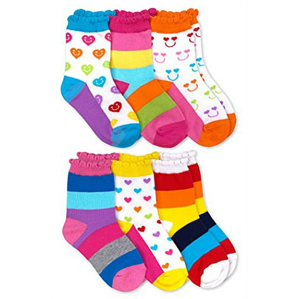 Jefferies Socks girls Jefferies Socks Girl s Rainbow Stripes Hearts Smiley  Face Crew Socks 6 Pack Multi Small, Multi, Small US