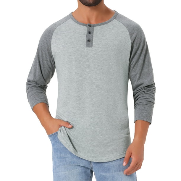 Camisetas de manga larga Raglan para hombres INSPIRE CHIC, estilo casual, tipo Henley, 2XL, gris