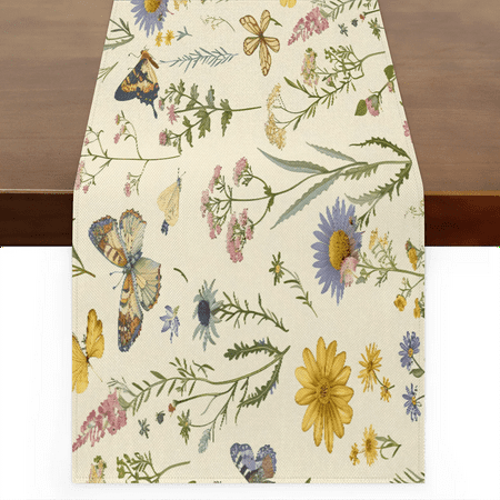 

Tiveruda Table Runner Boho Table Runner Wildflowers Butterflies Bohemian Boho Outdoor Table Runner Decoration for Indoor Outdoor Home Dinner Party Wedding Decor 13 x 108 Inch
