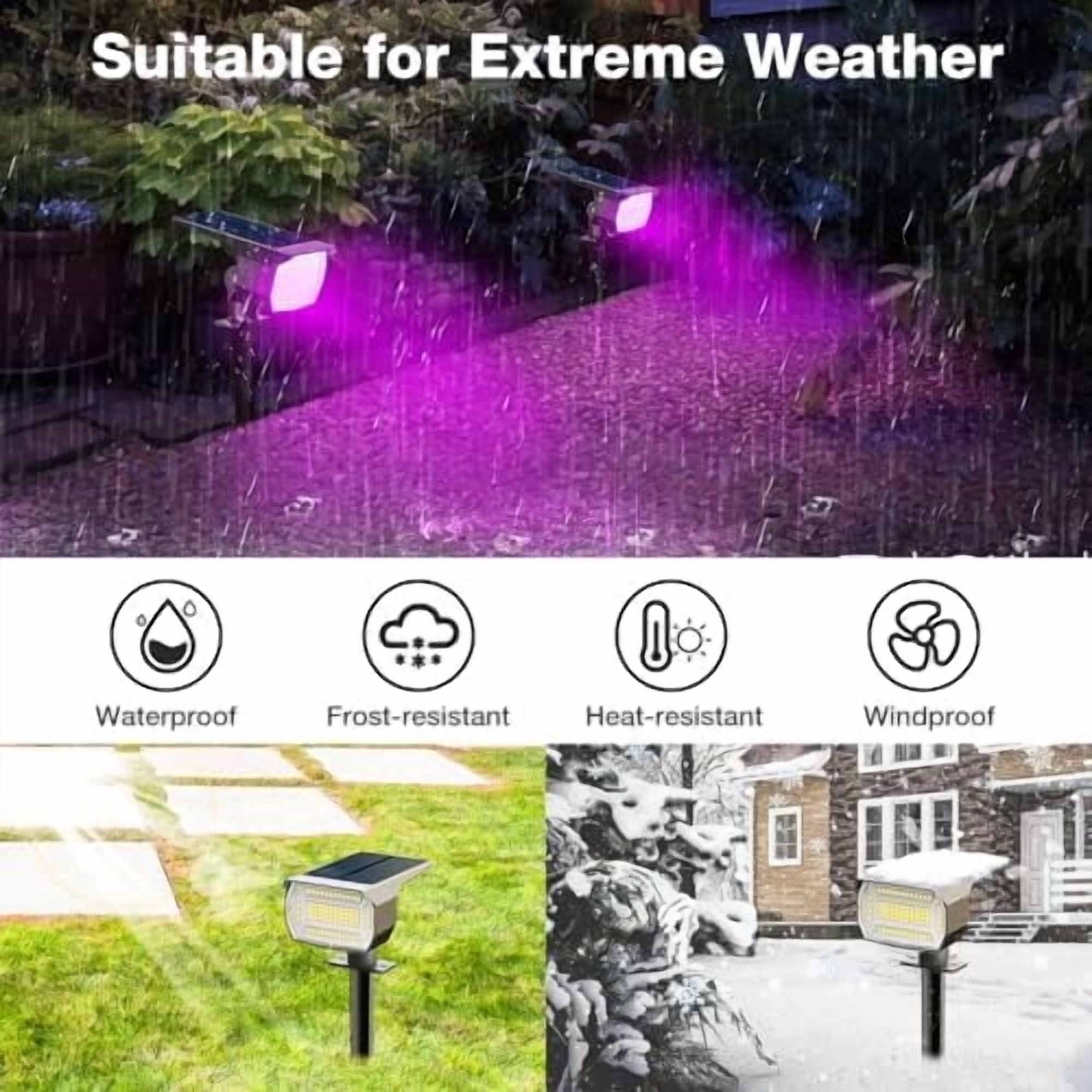HOVMAP Solar Lights Outdoor 72 LEDs Solar Spot Lights 1500mAh Battery 3 Modes IP67 Waterproof ABS 4 Pack for Garden Yard Pathway, 4Pc Purple light