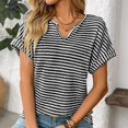 thumbnail image 4 of yunLCZ Casual Tops Discounted Womens Casual Cap Short Sleeve Tops Trendy Summer V Neck Loose Striped Casual Basic T Shirts Tee Blouses Office casual blouse with leggings, 4 of 7