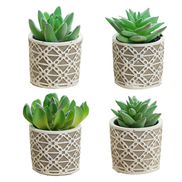 Uds. De suculentas de simulación, bonsái, pequeños adornos creativos, flores en maceta de cemento, plantas verdes artificiales
