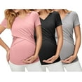 thumbnail image 2 of Womens Maternity Ribbed Tee Shirt Casual Short Sleeve V Neck Basic Nursed T Shirt Top for Breastfeeding 3 Pack, 2 of 9