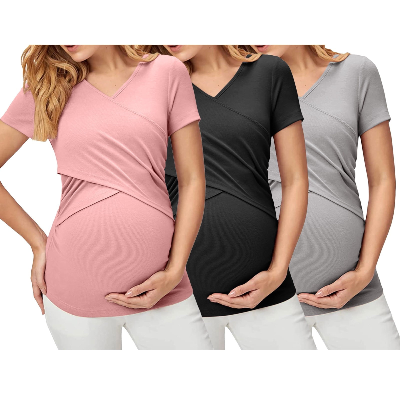 Cathalem Women s Short Sleeve Maternity Nursing Tops Women s Maternity Nursing Top Pink XXL
