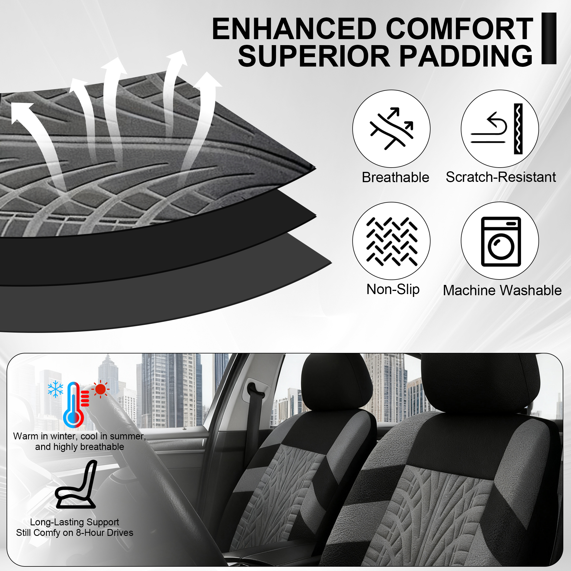 FLORAY 9-Piece Universal Car Seat Covers, Gray, Airbag Safe photo 3