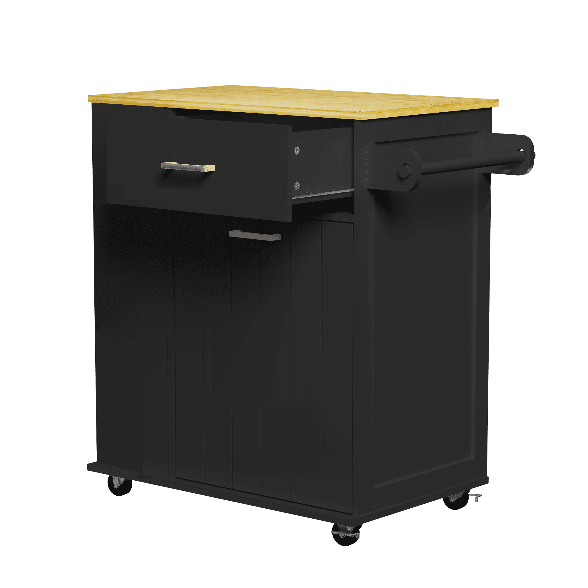 Glavbiku Rolling Kitchen Island Cart with Tilt-Out Trash Bin Cabinet & Drawer for Kitchen,Black