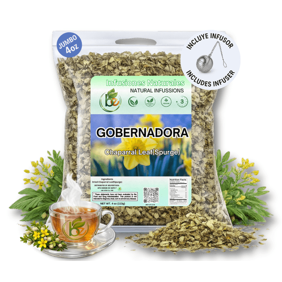 Gobernadora Tea (Chaparral Leaf) – 4 oz Loose Leaf Herbal Tea – 100% Natural, Vegan, Caffeine-Free – Traditional Herb for Wellness – Includes Stainless Steel Tea Infuser Ball