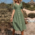 thumbnail image 5 of 2022 Summer Dresses for Women Maxi Dress Summer Mid-Length Dress Short Sleeve V-Neck Solid Color Cotton Linen Dress, 5 of 7