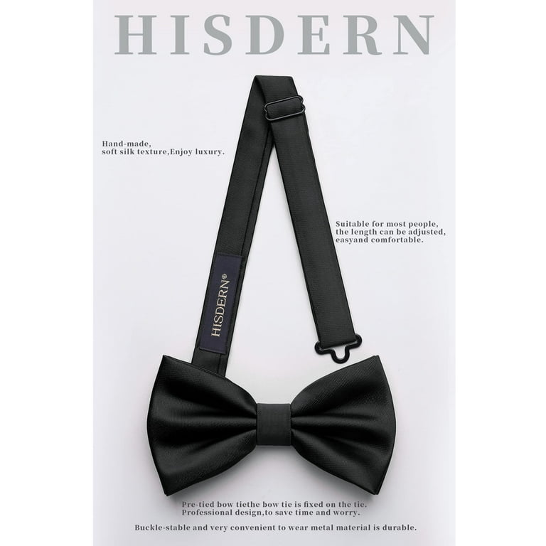 HISDERN Bow Ties for Men, Solid Pre-Tie Bow Tie & Pocket Square