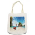thumbnail image 1 of Tropical Tote Bag, Surreal Beach in Thailand with an Old Wooden Boat Island Ocean Picture, Cloth Linen Reusable Bag for Shopping Books Beach and More, 16.5" X 14", Cream, by Ambesonne, 1 of 2