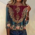 thumbnail image 2 of KLHDSF 3/4 Sleeve Tops for Women Basic Crew Neck Spring Blouses Casual Fit Fall T Shirts 2026 Wine XL, 2 of 5