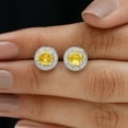 thumbnail image 6 of Rosec Jewels Lab Created Yellow Sapphire Stud Earrings with Diamond Halo - AAAA Grade, 14K White Gold, 6 of 9
