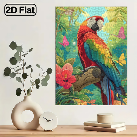 1000pcs Colorful Parrot Forest Puzzle Cardboard Family Game, Stress-Relief Portable Puzzle, Artistic Brain-Teaser for Gamers.29.4*19.6 in