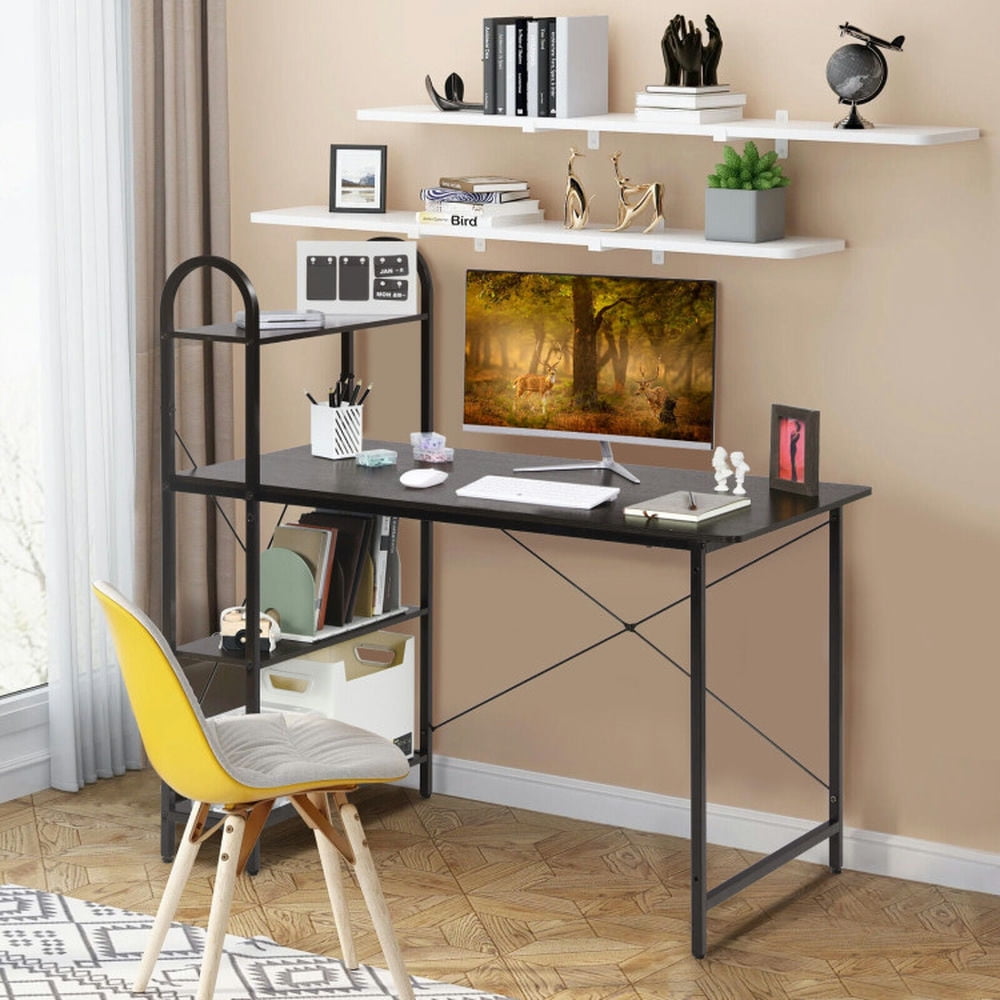 Demi Bonn Reversible Computer Desk Study Workstation Home Office 4-tier Bookshelf, Brown