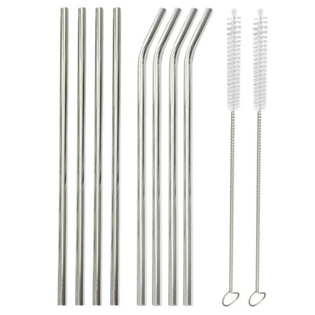 

ONRP 8pcs Stainless Steel Metal Drinking Straws+2 Cleaning Brushes Sets