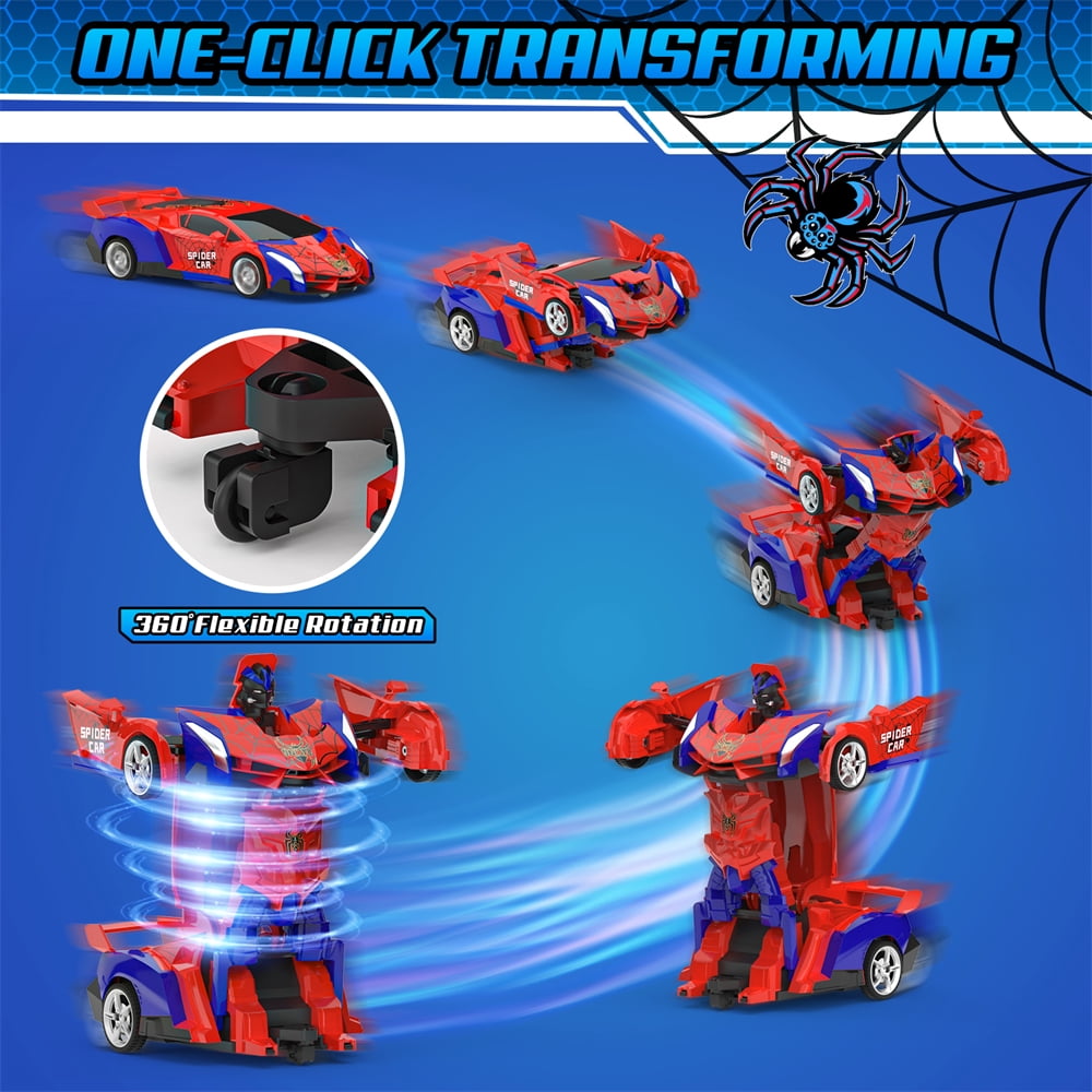 Wupuaait Transform Rc Cars, 2.4Ghz Remote Control Car 1:18 Scale Transforming Robot, One-Button Deformation 360Â°Rotation Car Toy Gifts for Boys 4-12, Red and Blue