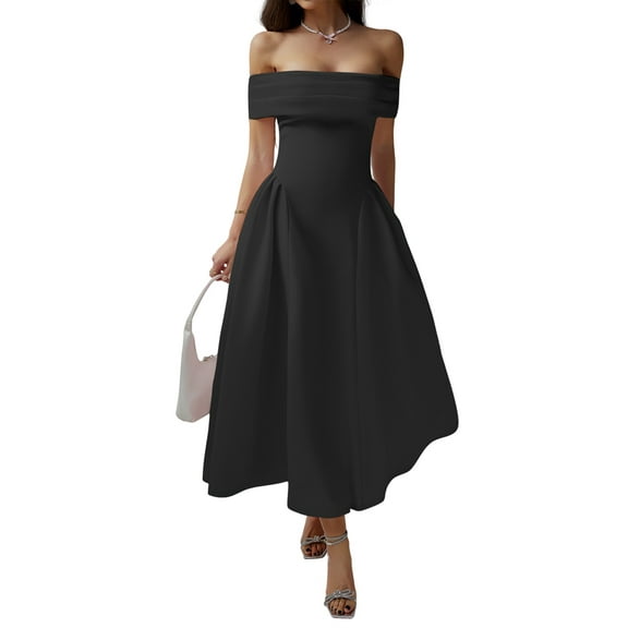 Women'S Off Shoulder Cocktail Long Zipper Evening Dress Black S