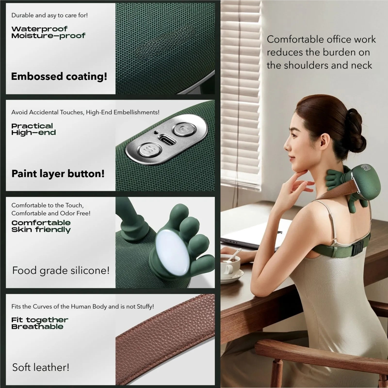 Deepease Massager, Neck and Back with Heat, Cordless Deep Tissue Shiatsu Shoulder Massager, Hands-Free Ergonomic Design, 3 Speeds, Portable Rechargeable for Home, Office & Travel