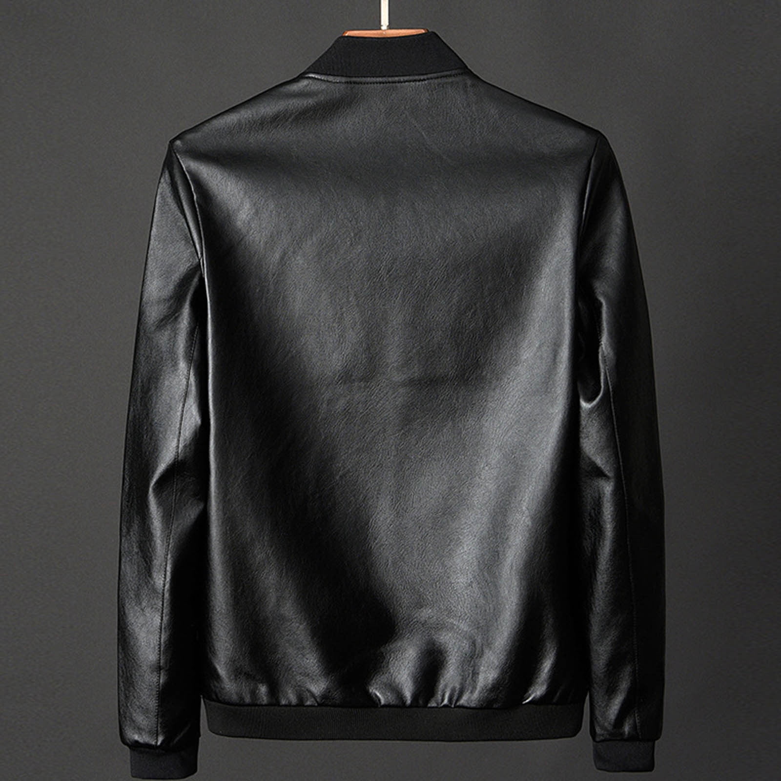 APEXFWDT Men's Faux Leather Bomber Jacket with Fleece Lining, Zippered Front & Side Pockets Jacket for Business Casual & Night Out,M,Black