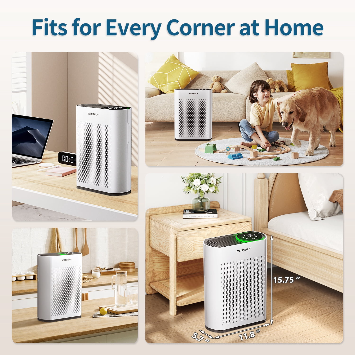 HEPA Air Purifiers for Home Large Room Cover 2400 Ft2,HEPA Air Cleaner with PM 2.5 Display Air Quality Sensors,White